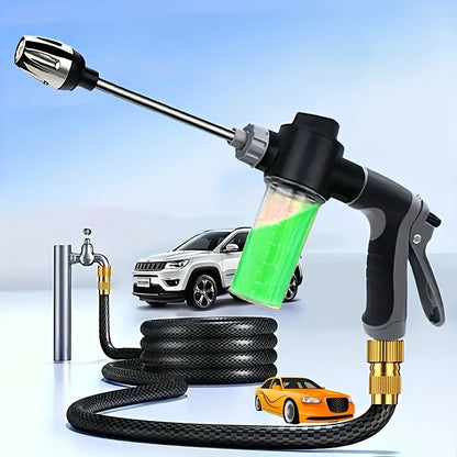 [High-Pressure Water Gun] High-Pressure Quick Connect Adapters Car Washing Water Gun | Universal 3/4 & 1/2 Inch Multi-Purpose Garden Hose Nozzle with Foam Tank - Compact & Adjustable for Cars, Gardens, Pets & Outdoor Cleaning