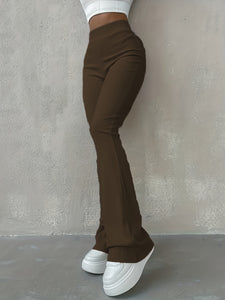 Stylish Flare Leg Pants - Soft and Stretchy Ribbed Fabric, Comfortable High-Rise Design, Flexible and Form-Fitting Waistband, Fashionable Flared Leg Style - Chic Womens Clothing for Everyday Wear