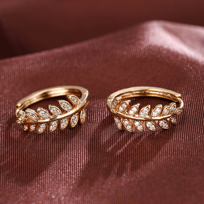 Leaf-Shaped Hoop Huggie Earrings Inlaid zirconia 18K Gold Plated Holiday Jewelry For Women Girls 1Pair
