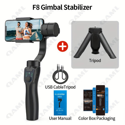 QAML F8 Handheld 3-Axis Gimbal Phone Holder Anti Shake Video Record Stabilizer for Xiaomi iPhone Cellphone Smartphone