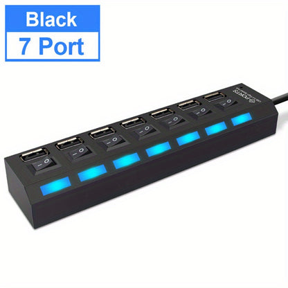 7/4 Ports LED USB 2.0 Adapter Hub with Power on/Off Switch for Laptop PC Computer, 5V Operating Voltage