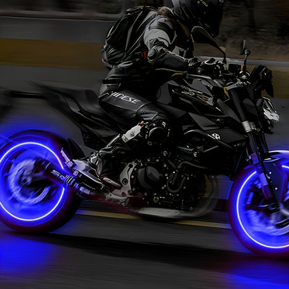 Cubidupi 4/8/16pcs Universal Fit LED Wheel Rim Lights, Plastic Material, Waterproof and Sun-Resistant, for Cars and Motorcycles, Blue and Green Breathing Fire Effect, Tire Valve Decoration