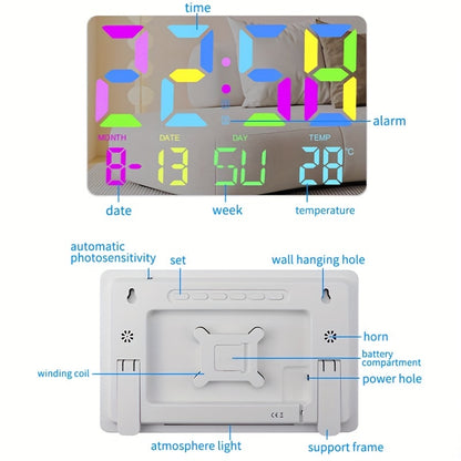 1pc Multifunctional RGB Colorful Digital Remote Control Wall Clock (clock And Remote Control With Button Battery)