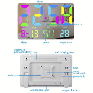 1pc Multifunctional RGB Colorful Digital Remote Control Wall Clock (clock And Remote Control With Button Battery)