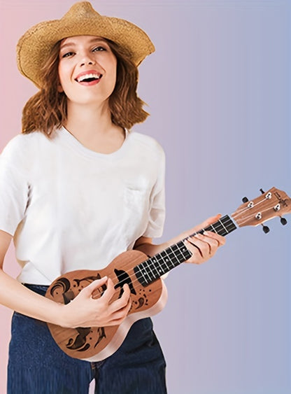 Amdini 21 inch Soprano Ukulele Sapele Small Hawaiian Guitar Set with Case Strap Tuner Picks Nylon Strings Primary Tutorial