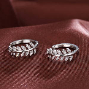 Leaf-Shaped Hoop Huggie Earrings Inlaid zirconia 18K Gold Plated Holiday Jewelry For Women Girls 1Pair