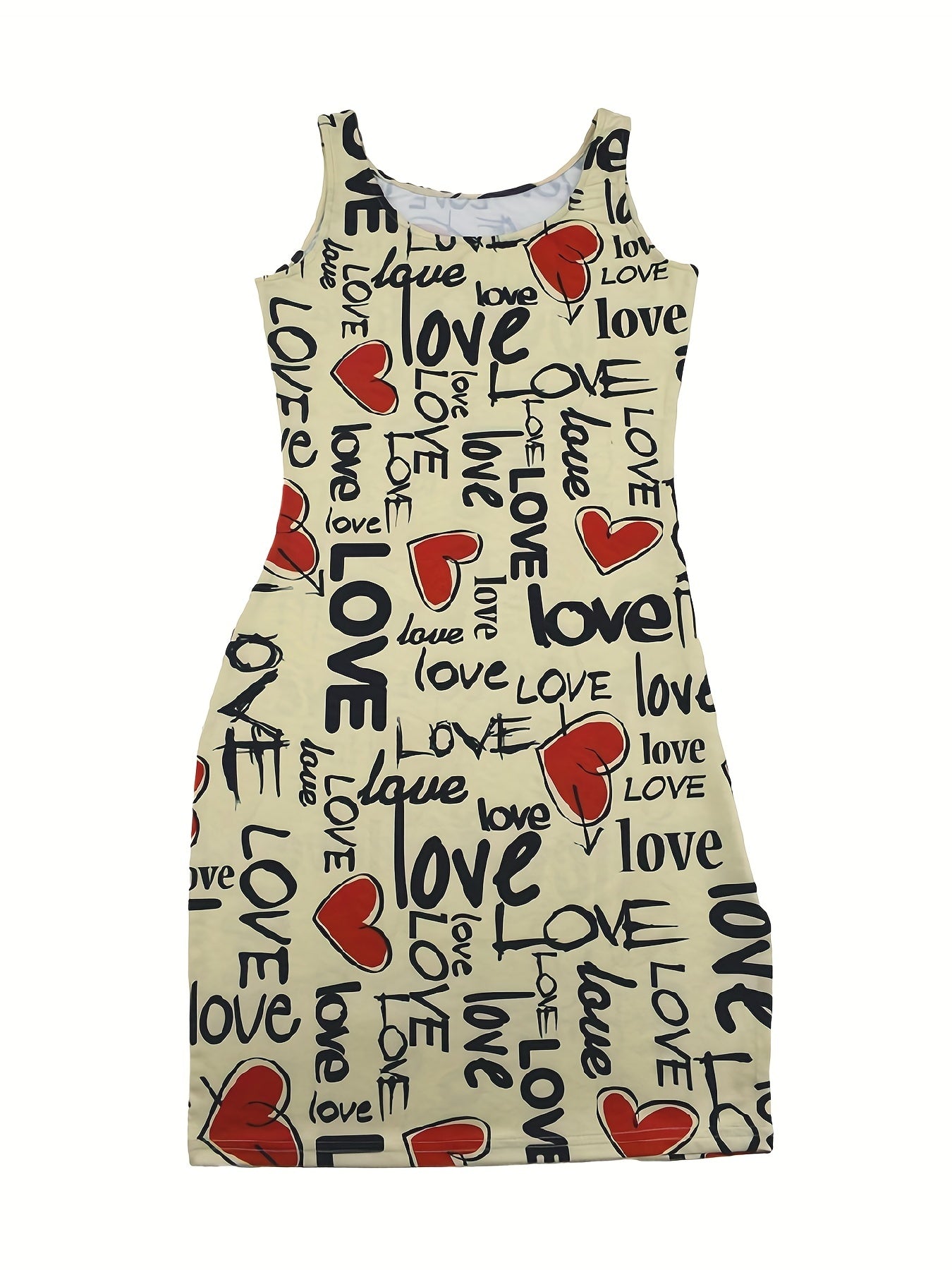 Knee High Bodycon Scoop Neck Sleeveless Dress - Sexy Alphabets Print, Mid Elasticity, Machine Washable, All-Season, Sheath Silhouette, Polyester Material - Womens Clothing, Adult, No Belt, No Chest Pad