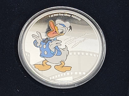 1oz Silver .999 Fine Silver Colored Donald Duck Silver in Collectors Box .999 Silver