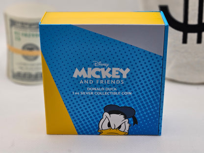 1oz Silver .999 Fine Silver Colored Donald Duck Silver in Collectors Box .999 Silver