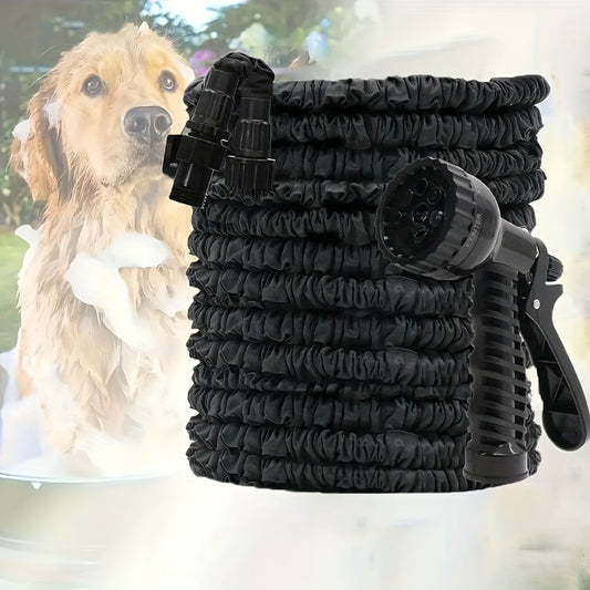 Durable Expandable Garden Hose With 7-Mode Nozzle For Dog Cleaning, Plant Watering, Car Wash, And Pet Shower