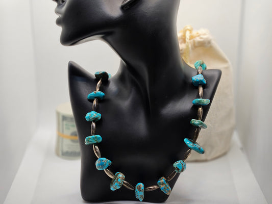 Zuni Tribe Native American Sterling Silver Jewelry with Medium Turquoise Stones