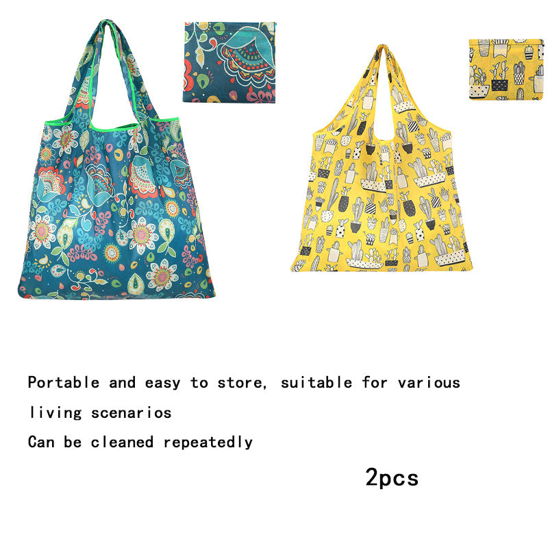 2 Reusable Polyester Shopping Bags - Foldable, Lightweight, Portable Handbag with Rectangular Shape, Used for Groceries And Storage.