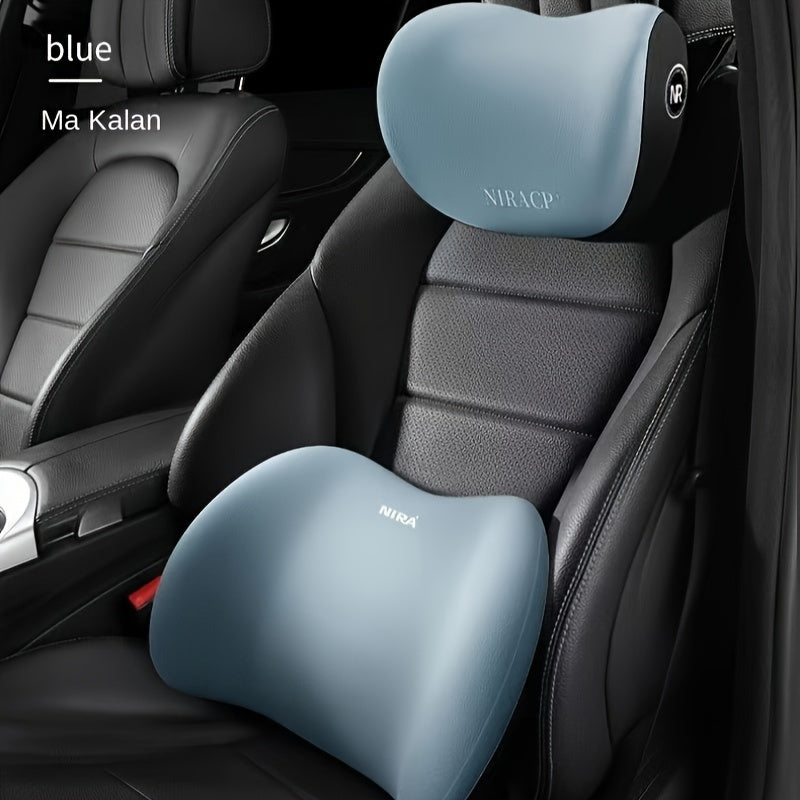 Ultimate Comfort Car Headrest Pillow and Lumbar Support Cushion Set - Ergonomic Design for Neck and Shoulder Protection, Breathable Polyester Fiber Surface, Universal Fit for Long Drives, Perfect Car Accessories for Road Trip