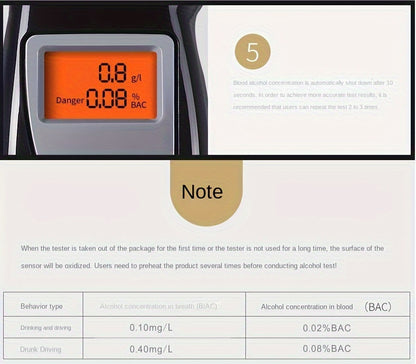 Portable Digital Breathalyzer - Accurate Blood Alcohol Content Test, Battery-Free Operation, Ideal for Car Accessories