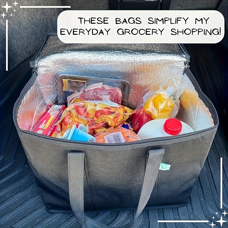 2 Pack XXL Cooler Bag And Insulated Grocery Bags For Food Delivery, Collapsible Cooler. Reusable Shopping Bags For Groceries With Zippered Top, Foldable, Heavy-Duty, Stands Upright