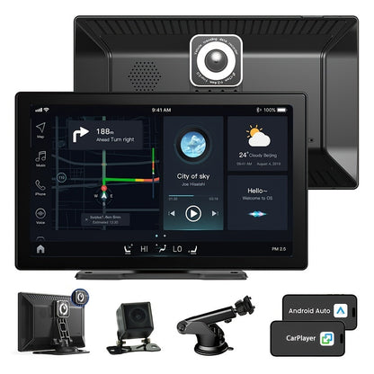 9 Inch Portable Car Stereo, Wireless Car Touch Screen Android Auto With 2.5K Dash Cam, 1080P Backup Camera, Car Audio Receiver With Mirror Link/GPS Navigation/FM