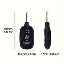 Load image into Gallery viewer, 2-Mode A8 Wireless Guitar System with Built-in Rechargeable Lithium Battery, Audio Wireless Transmitter and Receiver for Acoustic Guitar, Bass, Violin, Keyboard, Electric Instruments - Black
