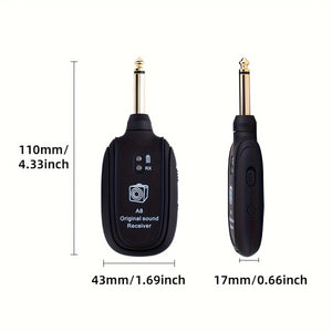 2-Mode A8 Wireless Guitar System with Built-in Rechargeable Lithium Battery, Audio Wireless Transmitter and Receiver for Acoustic Guitar, Bass, Violin, Keyboard, Electric Instruments - Black