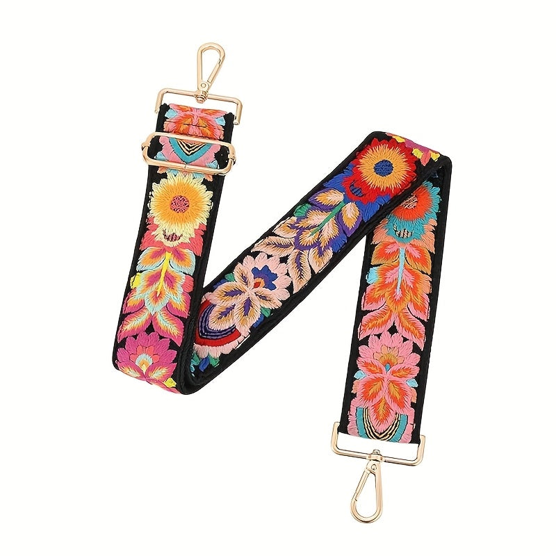 Embroidered Flower Wallet Strap Replacement Crossbody Bag for Handbag Women's Guitar Strap 2 Inch (Approx. 5.1cm) Adjustable Black, DIY Wallet Making