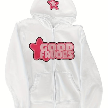 Trendy Womens Letter Print Hoodie - Full Zipper, Long Sleeve Casual Sweatshirt with Comfortable Pockets - Relaxed Fit, Soft & Stylish Womens Clothing