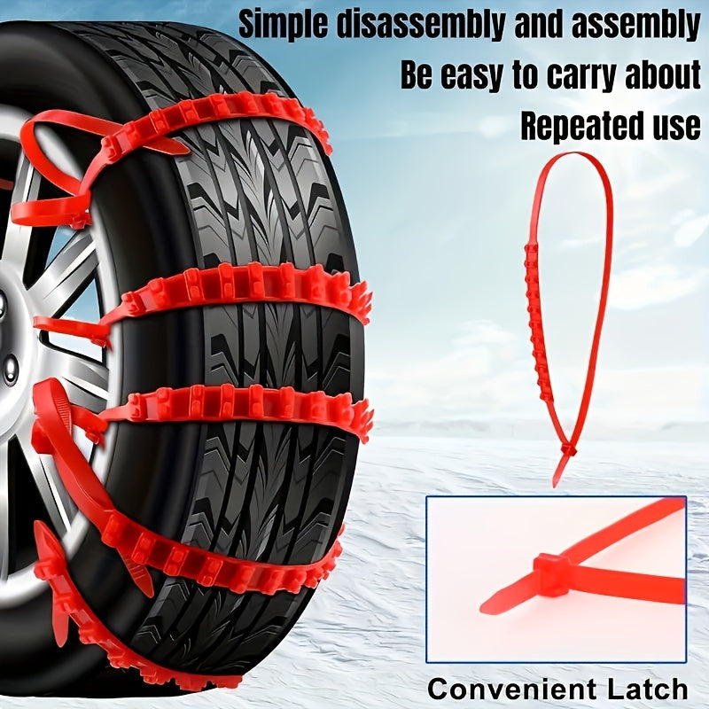 10pcs Set of Men'S Car Accessories PE Snow Chains, Quick 2-Second Disassembly, Emergency Anti-Skid Chains for Cars And Motorcycles, Strong Grip for Winter And Off-Road Traction - Easy to Install, Anti-Skid, Wear-Resistant And