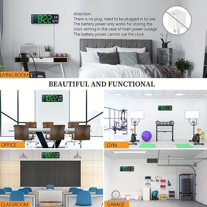 Large Screen Digital Wall Clock With Indoor Temperature Date Week Display, Desk Countdown Digital Timer, 13 Inch Nordic Simple Living Room 10-level Brightness Adjustment Auto Light Led Dual Alarm Clock With Remote Control (Bu