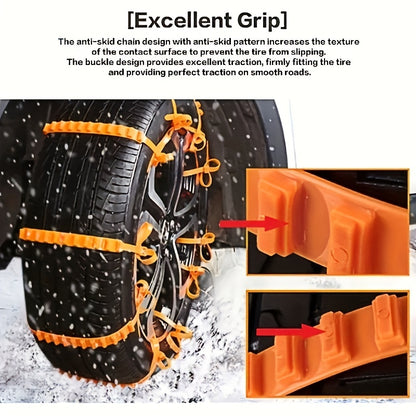 10pcs Set of Men'S Car Accessories PE Snow Chains, Quick 2-Second Disassembly, Emergency Anti-Skid Chains for Cars And Motorcycles, Strong Grip for Winter And Off-Road Traction - Easy to Install, Anti-Skid, Wear-Resistant And