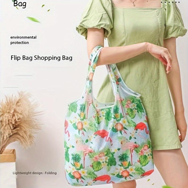 2 Reusable Polyester Shopping Bags - Foldable, Lightweight, Portable Handbag with Rectangular Shape, Used for Groceries And Storage.