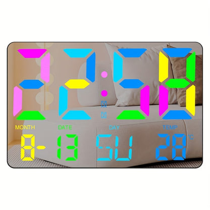 1pc Multifunctional RGB Colorful Digital Remote Control Wall Clock (clock And Remote Control With Button Battery)