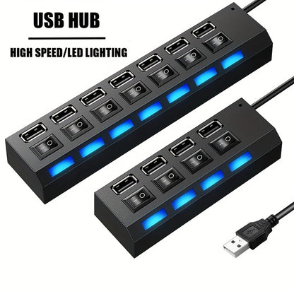 7/4 Ports LED USB 2.0 Adapter Hub with Power on/Off Switch for Laptop PC Computer, 5V Operating Voltage