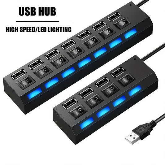 7/4 Ports LED USB 2.0 Adapter Hub with Power on/Off Switch for Laptop PC Computer, 5V Operating Voltage
