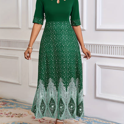 Flawless Floral Print Cut Out Dress - Chic Half Sleeves & Stylish Crew Neck - Perfect for Parties & Banquets - Feminine Elegance - Premium Womens Clothing