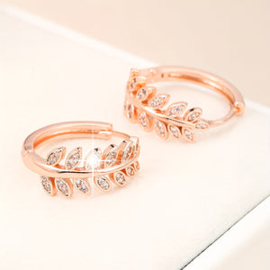Leaf-Shaped Hoop Huggie Earrings Inlaid zirconia 18K Gold Plated Holiday Jewelry For Women Girls 1Pair