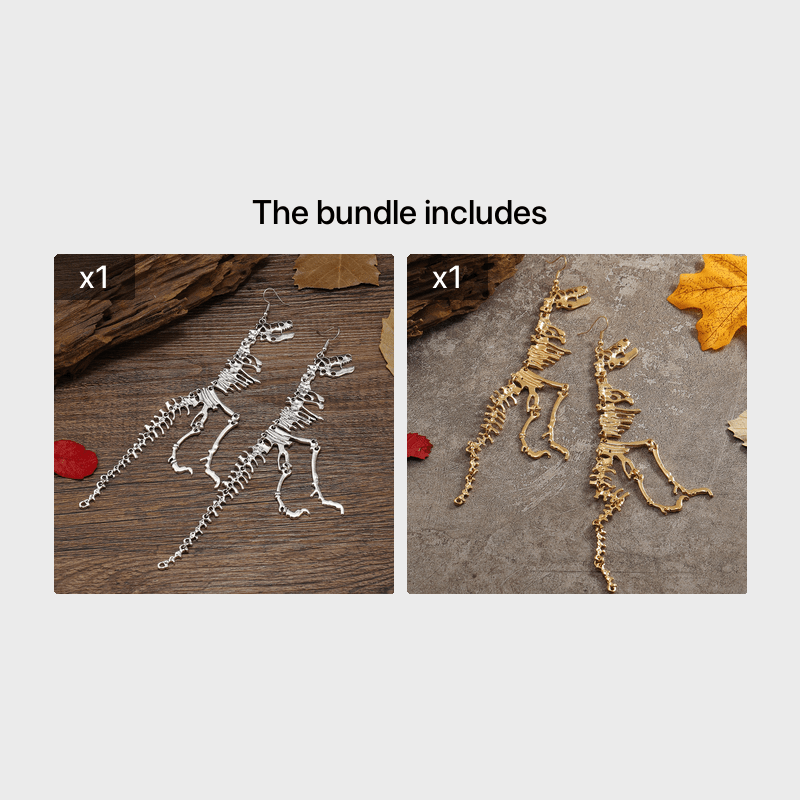 Unique Dinosaur Skeleton Drop Earrings - Vintage-Inspired, Golden Ancient Silver Color, Creative Design, Dangle Earrings for Women, Statement Jewelry, Fashion Accessories