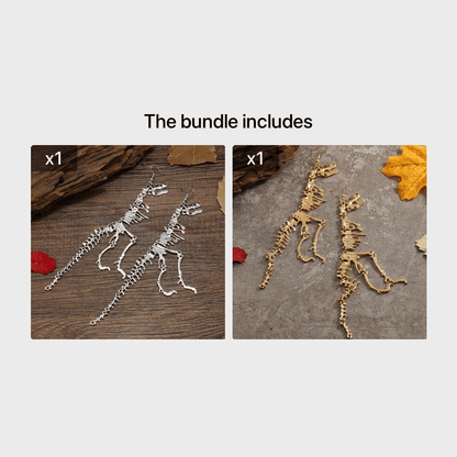 Unique Dinosaur Skeleton Drop Earrings - Vintage-Inspired, Golden Ancient Silver Color, Creative Design, Dangle Earrings for Women, Statement Jewelry, Fashion Accessories