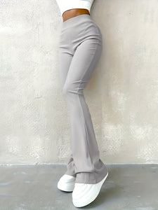 Stylish Flare Leg Pants - Soft and Stretchy Ribbed Fabric, Comfortable High-Rise Design, Flexible and Form-Fitting Waistband, Fashionable Flared Leg Style - Chic Womens Clothing for Everyday Wear
