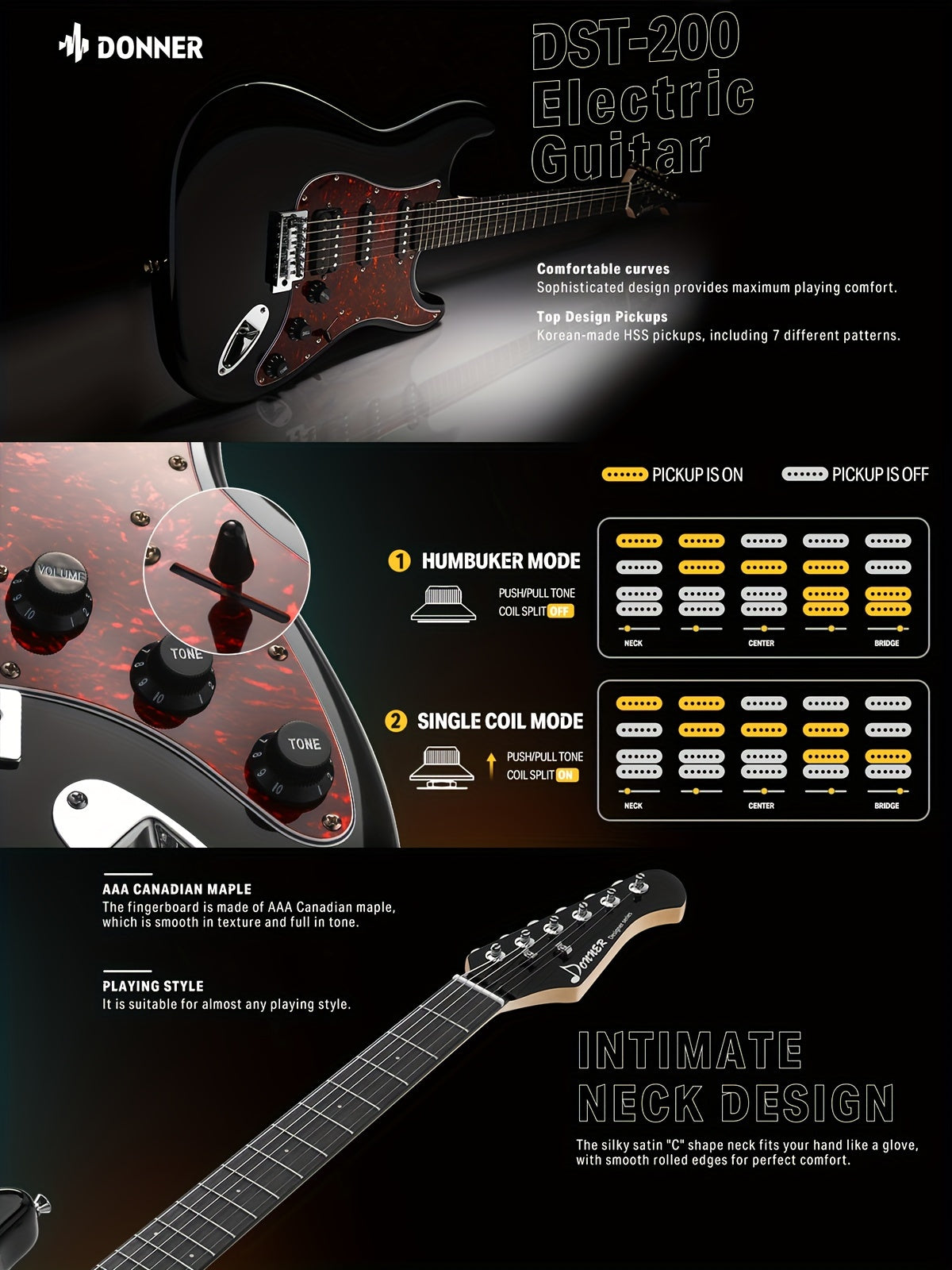 39-Inch Designer Series DST-200 Electric Guitar - Stylish Solid Body with Single Coil Split System, Premium Sound Quality, and Versatile Playability - Bonus Accessories Include Gig Bag, Cable, and Strap for Beginner, Intermed