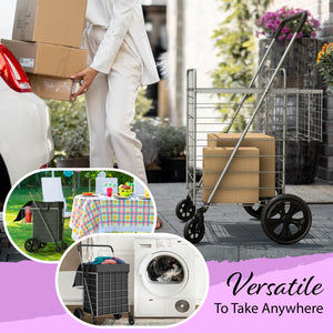 Extra Large Shopping Cart w/ 360 Swivel Wheels & Waterproof Basket Liner for Groceries, Shopping Laundry - Foldable Collapsible & Lightweight - Extra Large Heavy Duty Utility Cart