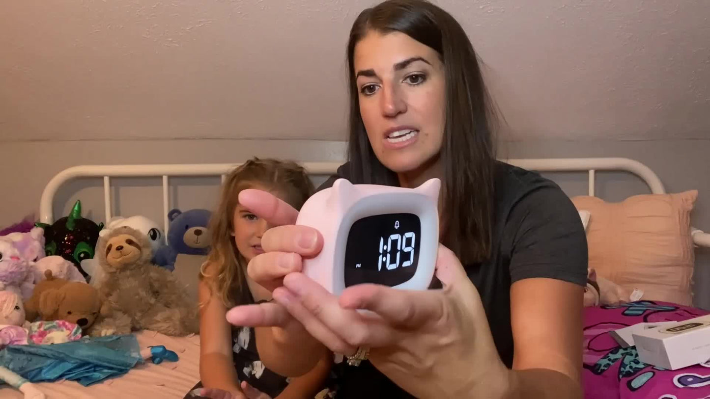 1pc Cute Cat Ear Alarm Clock - Rechargeable Digital Clock with Night Light, 18 Ringtones, and Pink Color for Teens' Bedroom