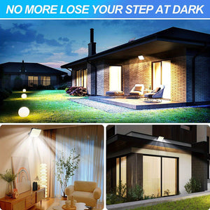 118 LED Solar Motion Sensor Floodlight with Remote Control - Outdoor Security Lighting for Patio, Garage, Porch, Yard - 16.5ft Cable,, 1800mAh Battery, Wall-Mounted Design, Yard Floodlight | Sleek Rectangular Design | LED Arr