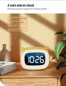 1pc Cute Cat Ear Alarm Clock - Rechargeable Digital Clock with Night Light, 18 Ringtones, and Pink Color for Teens' Bedroom