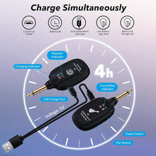 Load image into Gallery viewer, 2-Mode A8 Wireless Guitar System with Built-in Rechargeable Lithium Battery, Audio Wireless Transmitter and Receiver for Acoustic Guitar, Bass, Violin, Keyboard, Electric Instruments - Black
