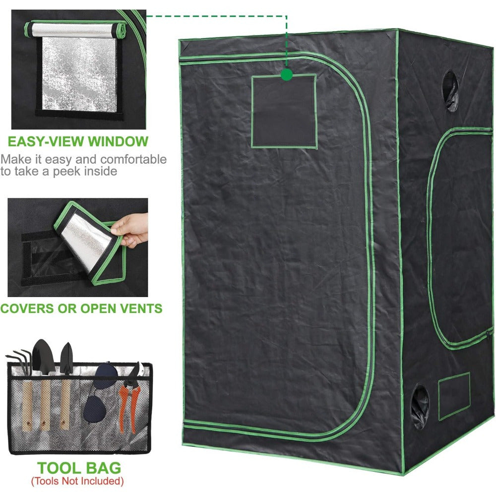 Spacious 4x4 Hydroponic Grow Tent Kit - 48"x48"x80" Indoor Greenhouse with High-Efficiency Reflective Light, Dual Ventilation Windows & Observation Tray, Sturdy Metal Frame for Home Plant Farming & Mushroom Cultivation, Grow