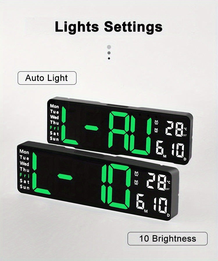 Large Screen Digital Wall Clock With Indoor Temperature Date Week Display, Desk Countdown Digital Timer, 13 Inch Nordic Simple Living Room 10-level Brightness Adjustment Auto Light Led Dual Alarm Clock With Remote Control (Bu
