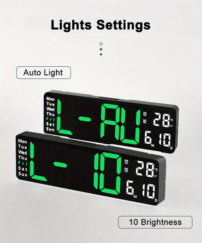 Large Screen Digital Wall Clock With Indoor Temperature Date Week Display, Desk Countdown Digital Timer, 13 Inch Nordic Simple Living Room 10-level Brightness Adjustment Auto Light Led Dual Alarm Clock With Remote Control (Bu