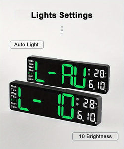 Large Screen Digital Wall Clock With Indoor Temperature Date Week Display, Desk Countdown Digital Timer, 13 Inch Nordic Simple Living Room 10-level Brightness Adjustment Auto Light Led Dual Alarm Clock With Remote Control (Bu