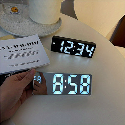 1pc Smart Voice-Controlled LED Desk Clock with Snooze Function - Silent Digital Alarm for Bedroom & Office Use