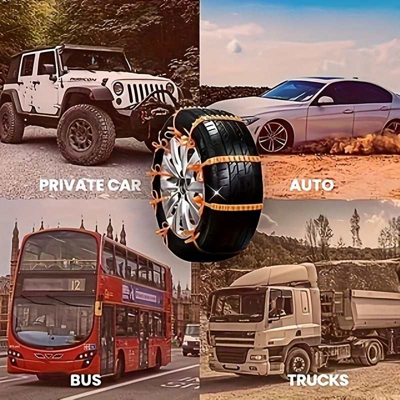 10pcs Set of Men'S Car Accessories PE Snow Chains, Quick 2-Second Disassembly, Emergency Anti-Skid Chains for Cars And Motorcycles, Strong Grip for Winter And Off-Road Traction - Easy to Install, Anti-Skid, Wear-Resistant And