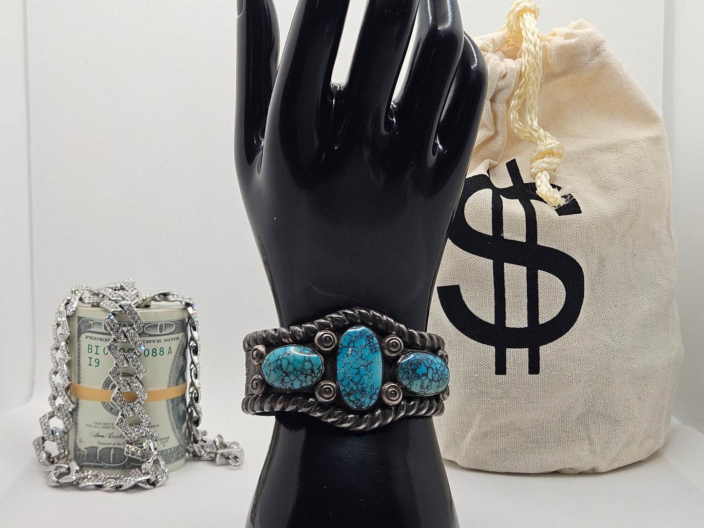 Amazing Vintage Native American Sterling Silver Jewelry with Turquoise Bracelet