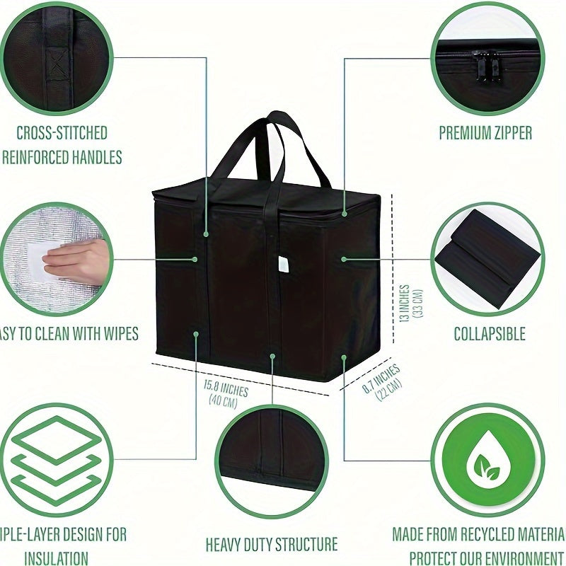 2 Pack XXL Cooler Bag And Insulated Grocery Bags For Food Delivery, Collapsible Cooler. Reusable Shopping Bags For Groceries With Zippered Top, Foldable, Heavy-Duty, Stands Upright
